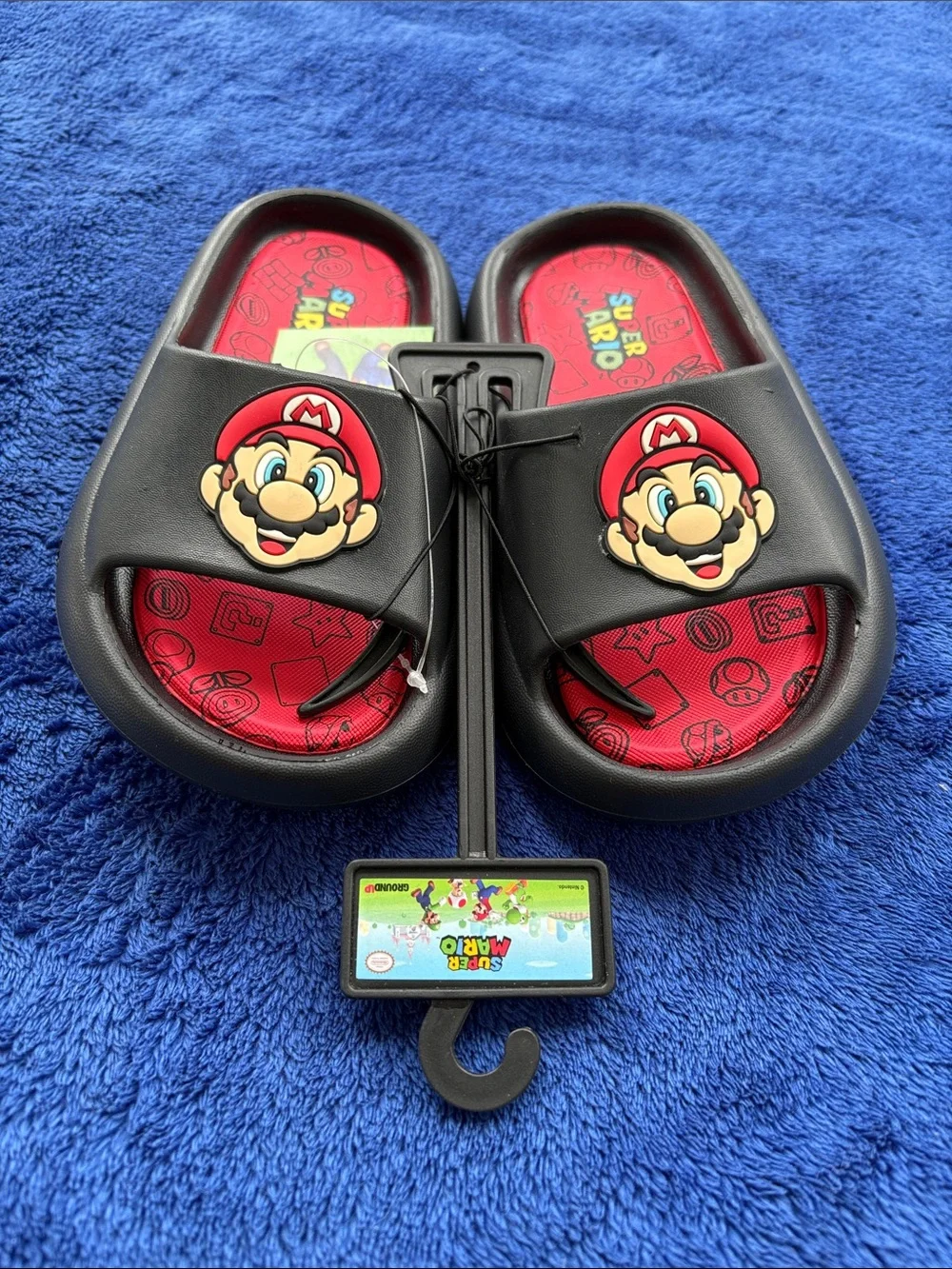 Super Mario Black & Red Slide Sandals with Mario Patch
